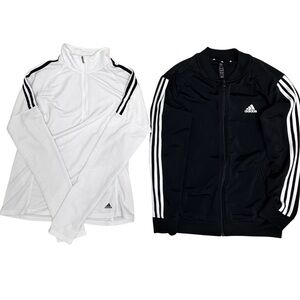 Two Adidas Black and White Lightweight Jackets SZ Medium Athleisure Casual GUC